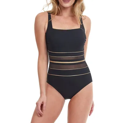 Onyx Sheer Stripe One-Piece Swimsuit