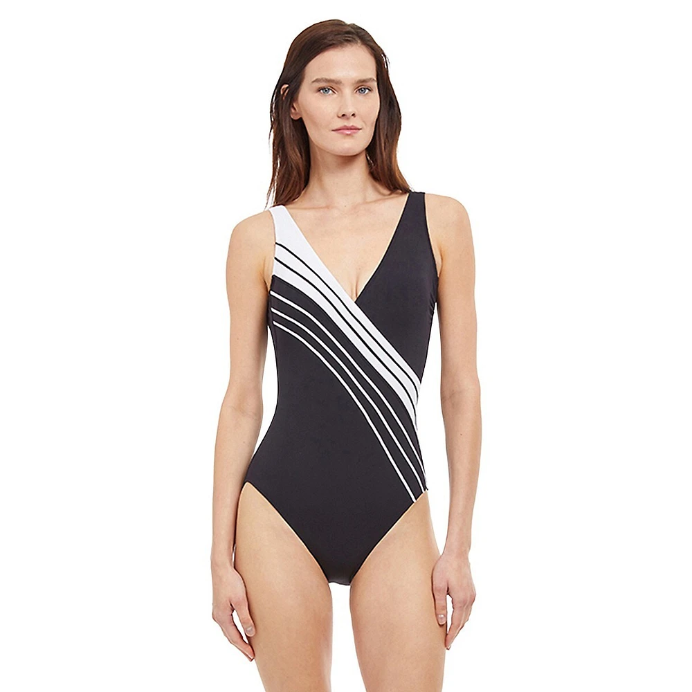 Simple Elegance One-Piece Surplice Swimsuit