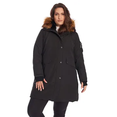 Women's Plus Vegan Down Recycled Long Parka Winter With Faux Fur Hood
