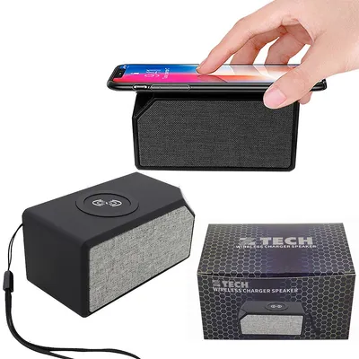 Fabric 2 In 1 Mini Bluetooth Speaker With Wireless Charging - Black - Grey