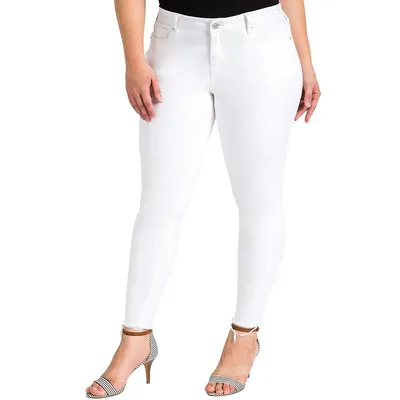 Plus Women's Released Hem White Skinny Premium Jeans