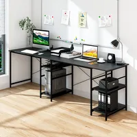 95" Convertible L-shaped Corner Computer Desk 2-person Long Shelves Rustic/black/grey/natural