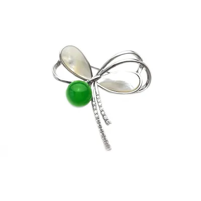 Green Chalcedony Jade And Shell Bow Brooch