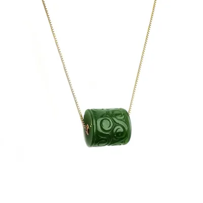 18k Gold Natural Fortune Jade Barrel Pendant With 18k Gold Plated Sterling Silver 925 Necklace