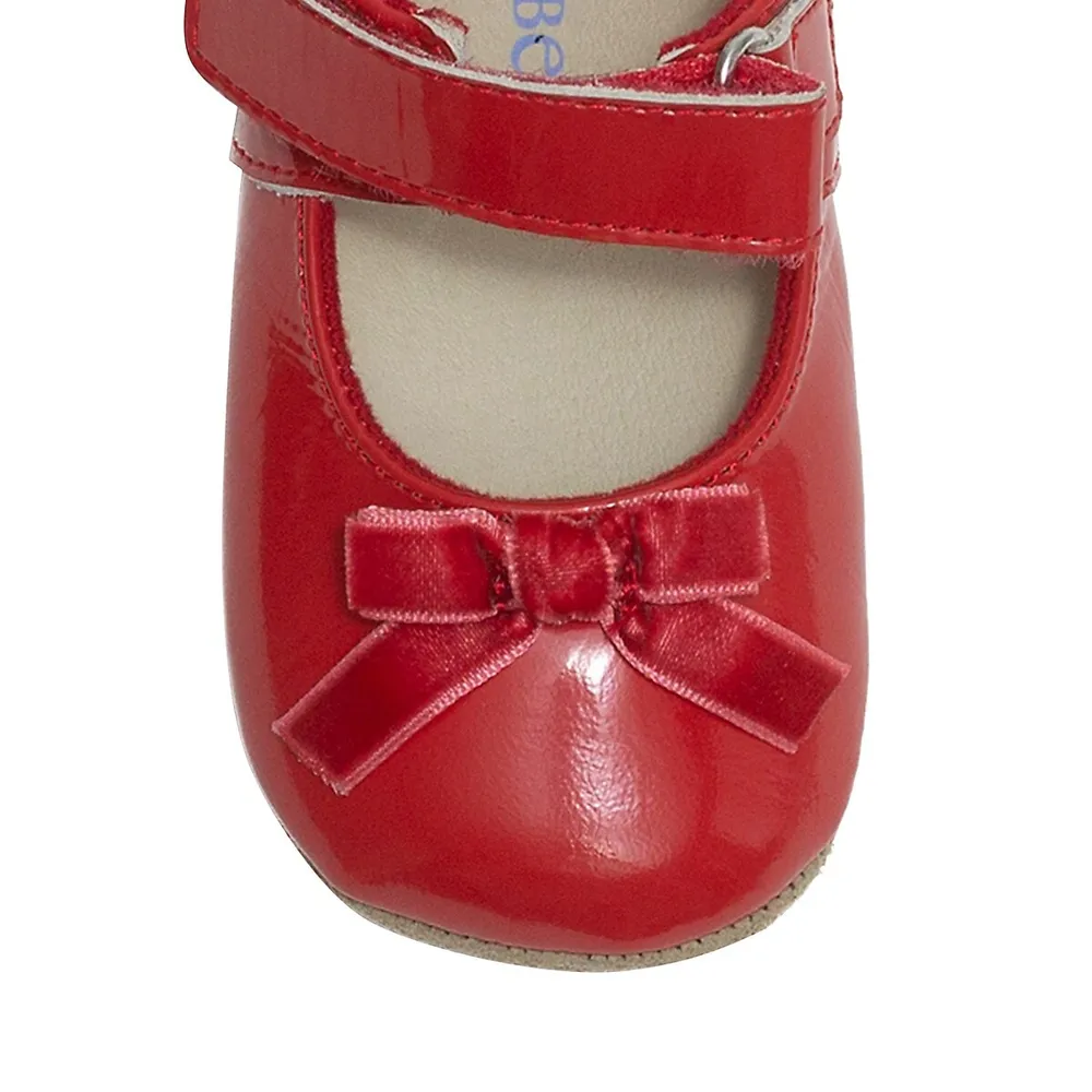 Baby Boy's Velvet Bow First Kicks Patent Leather Shoes