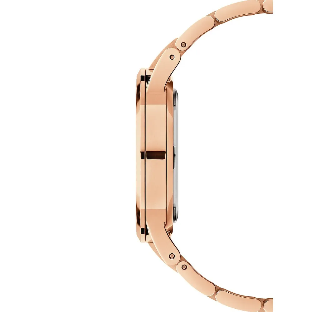 Montre-bracelet en acier inoxydable à placage ionique rose doré Iconic Link Amber