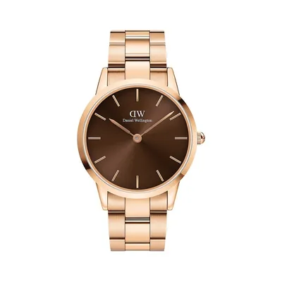 Iconic Link Amber Ion-Plated Rose Goldtone Stainless Steel Bracelet Watch DW00100460