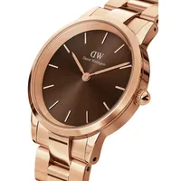 Iconic Link Amber Ion-Plated Rose Goldtone Stainless Steel Bracelet Watch DW00100461
