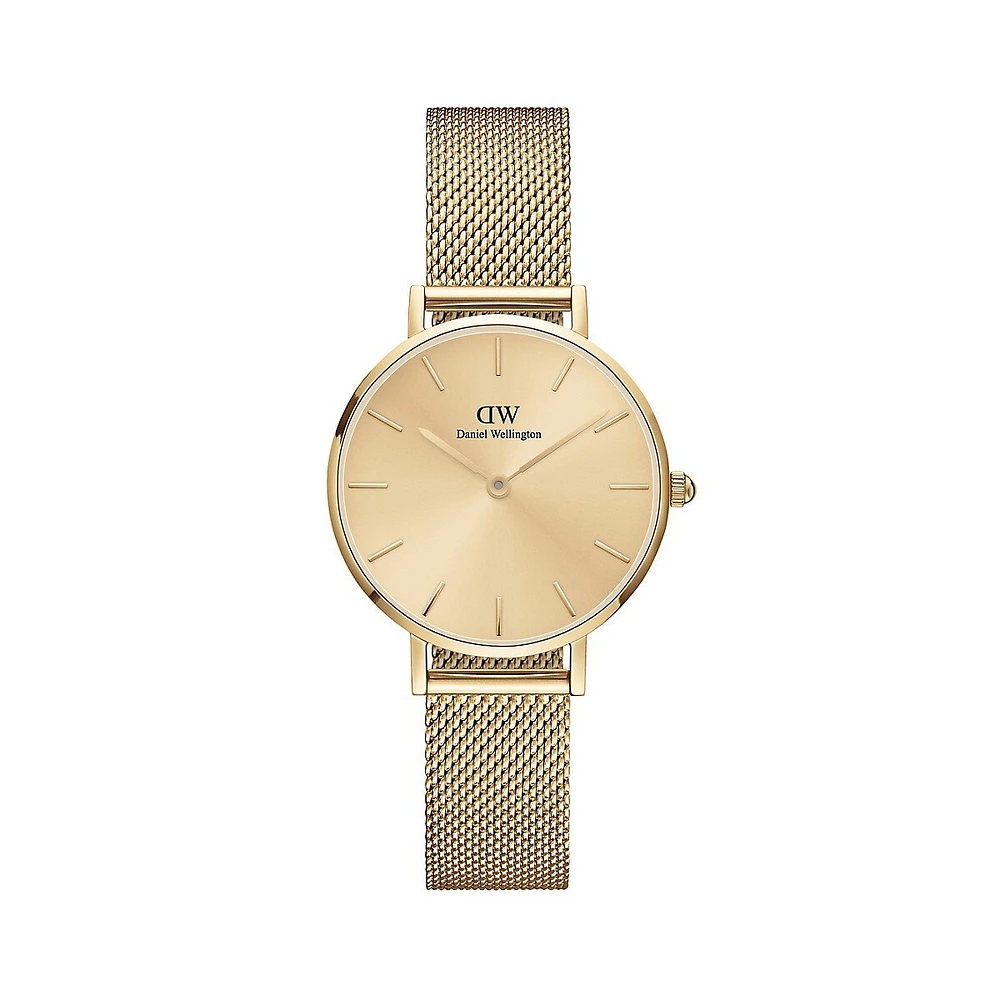 Petite Unitone Ion-Plated Goldtone Stainless Steel & Pressed Mesh Bracelet Analog Watch DW00100473