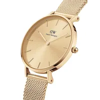 Petite Unitone Ion-Plated Goldtone Stainless Steel & Pressed Mesh Bracelet Analog Watch DW00100474