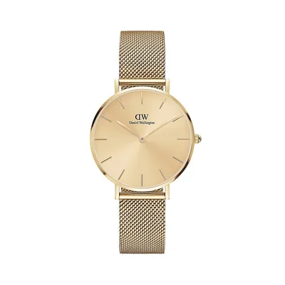 Petite Unitone Ion-Plated Goldtone Stainless Steel & Pressed Mesh Bracelet Analog Watch DW00100474