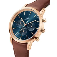 Iconic Chrono St. Mawes Rose Goldtone Stainless Steel & Leather Strap Watch DW00100639