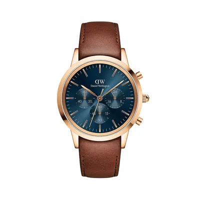 Iconic Chrono St. Mawes Rose Goldtone Stainless Steel & Leather Strap Watch DW00100639