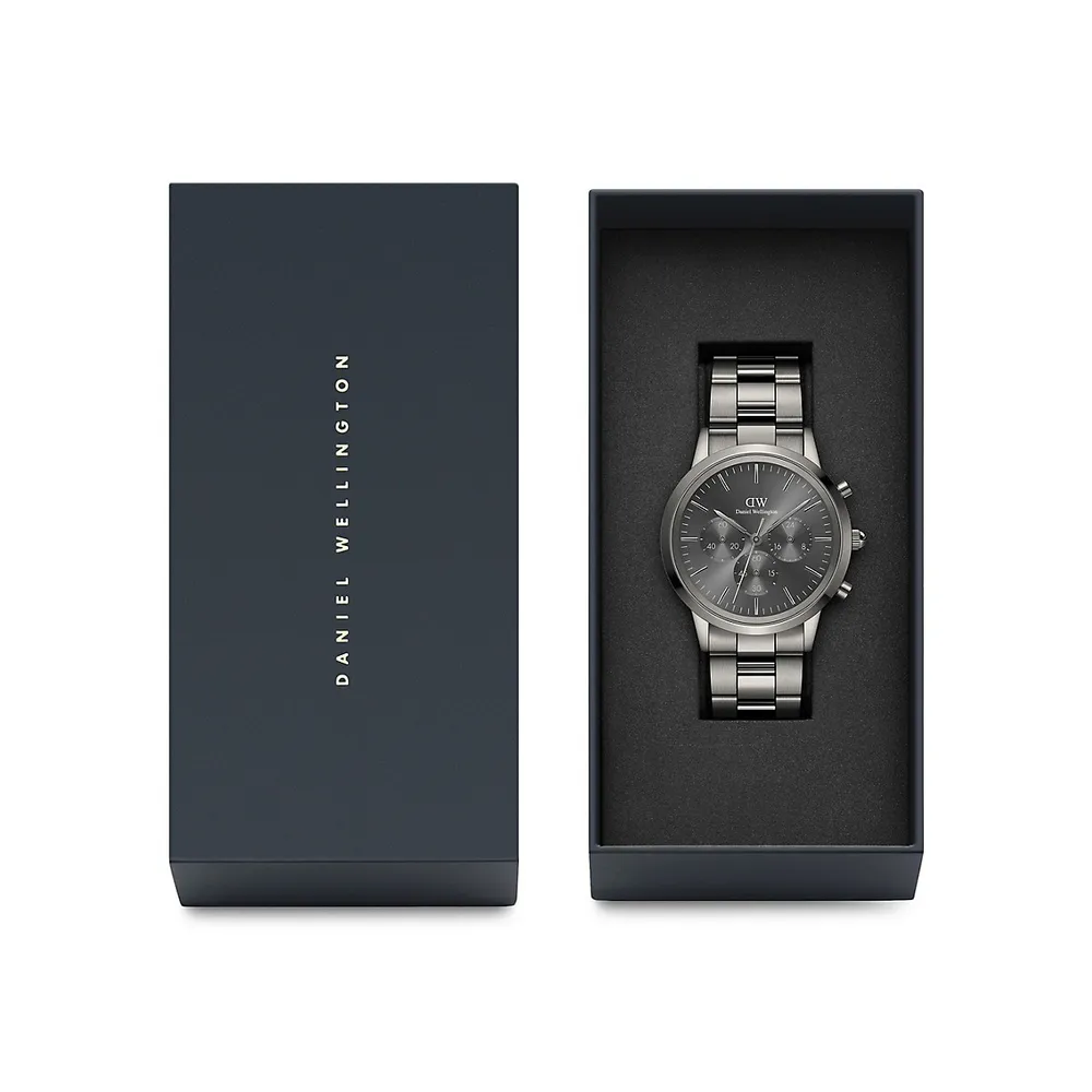 Iconic Chrono Graphite Stainless Steel Bracelet Watch DW00100643