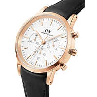 Iconic Chrono Sheffield Rose Goldtone Stainless Steel & Leather Strap Watch DW00100646