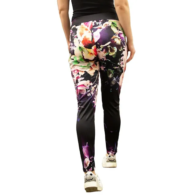 Poetic Justice Curvy Active Black Floral Print Poly Tricot Leggings