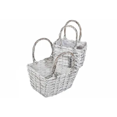 2pc Nesting Wicker Planter With Handle (rect)