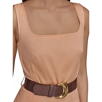 Squareneck Strappy Cotton Sateen Belted Midi Dress