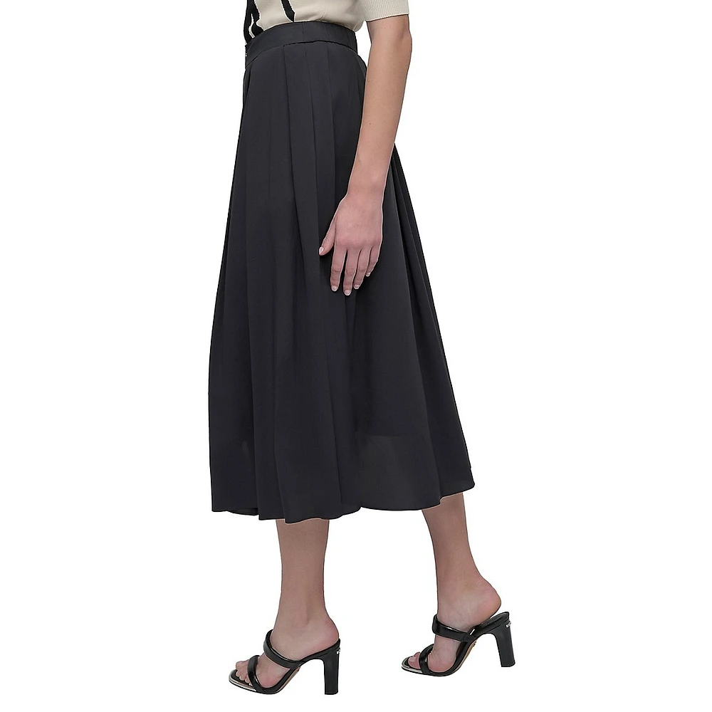 Front-Zip Pleated Parachute Midi Skirt