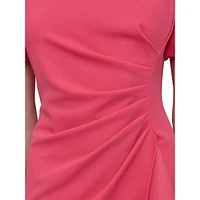 Bubble-Sleeve Ruched-Waist Sheath Dress