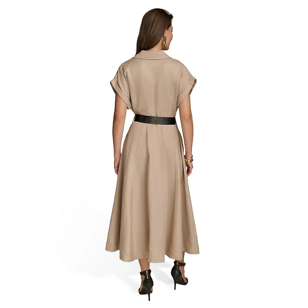 Belted Linen-Viscose Shirt Dress