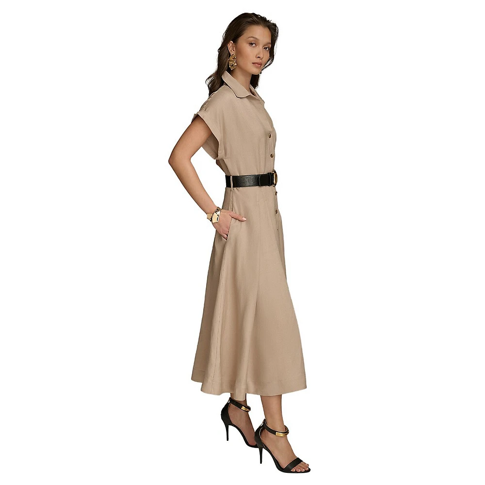 Robe chemise en lin et viscose avec ceinture