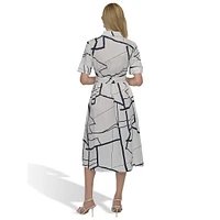 Abstract-Print Midi Shirtdress