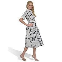 Abstract-Print Midi Shirtdress