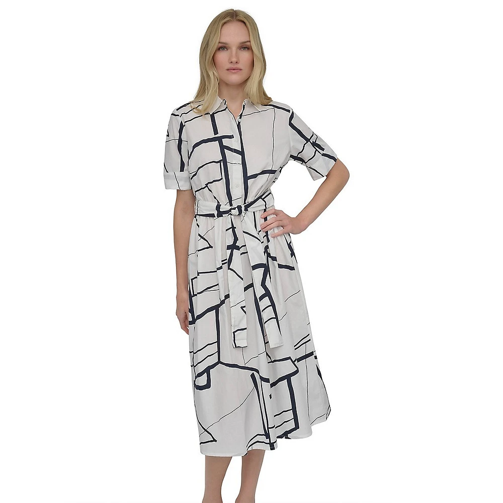 Abstract-Print Midi Shirt Dress