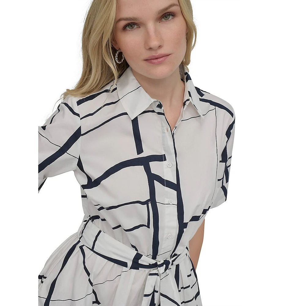 Abstract-Print Midi Shirt Dress