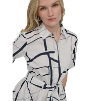 Abstract-Print Midi Shirt Dress