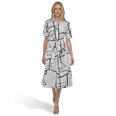 Abstract-Print Midi Shirtdress