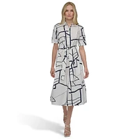 Abstract-Print Midi Shirt Dress