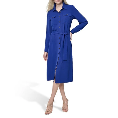 Utility-Style Midi Shirt Dress