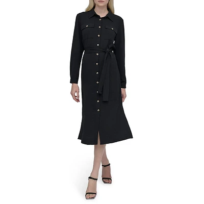 Utility-Style Midi Shirt Dress