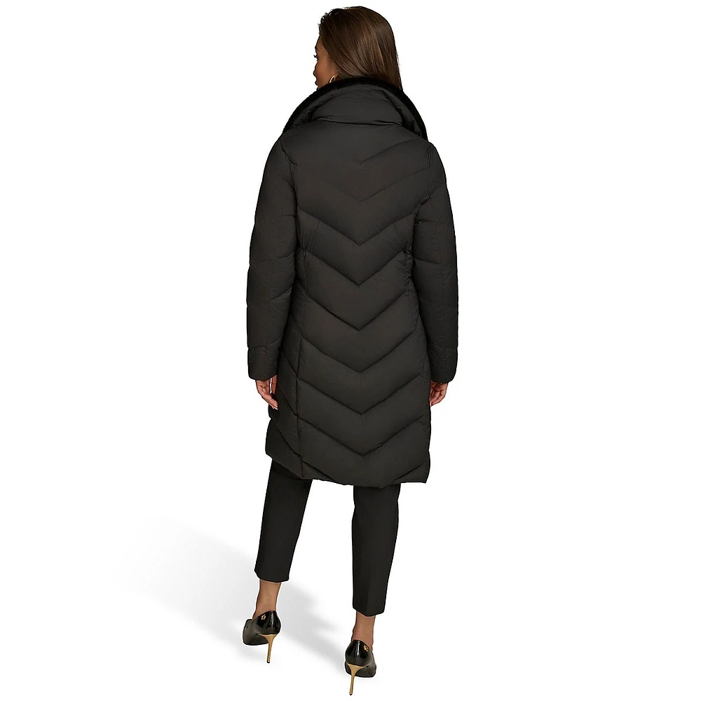 Chevron-Quilted Down & Faux Fur-Trim Jacket