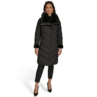 Chevron-Quilted Down & Faux Fur-Trim Jacket