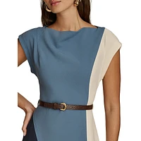 Belted Colourblock Cap-Sleeve Midi Dress