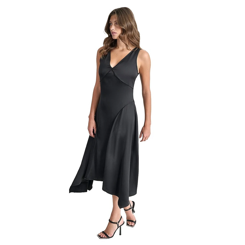 Exposed-Seam Sleeveless Midi Dress