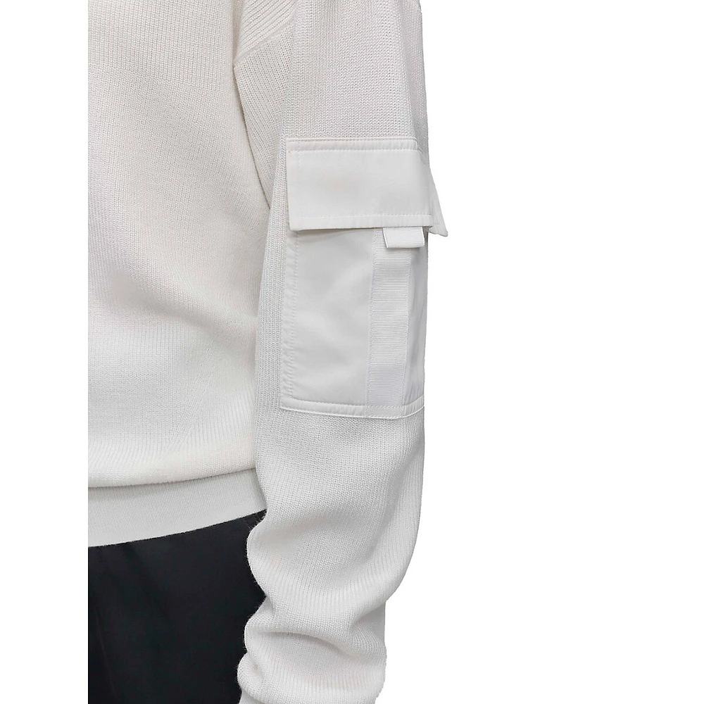 V-Neck Ribbed Sweater With Satin Pockets