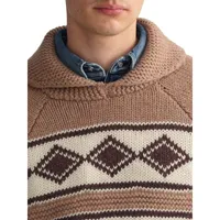 Oversized Jacquard Diamond Wool-Blend Shawl Sweater