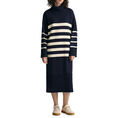 Robe midi en tricot breton à col roulé