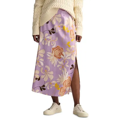 Floral Front-Slit Midi Skirt