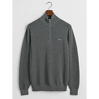 Cotton Piqué Mockneck Half-Zip Sweater