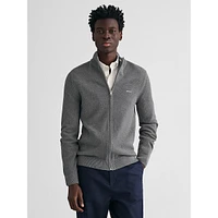 Cotton Piqué Mockneck Zip Cardigan