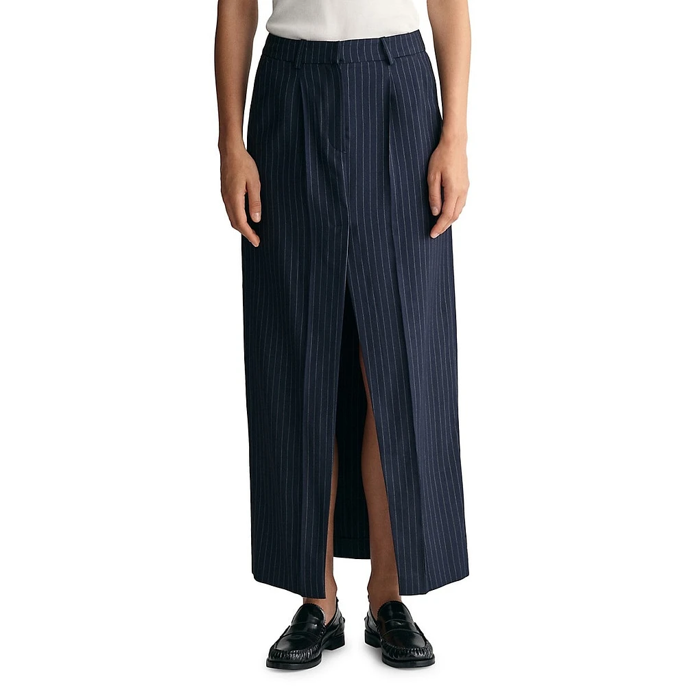 Pinstriped Pleated Maxi Skirt