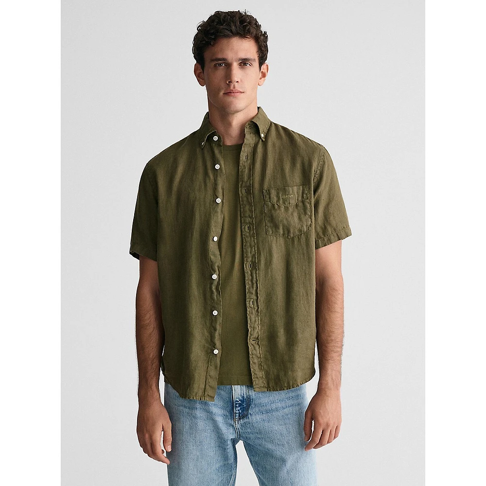 Garment-Dyed Linen Short-Sleeve Shirt