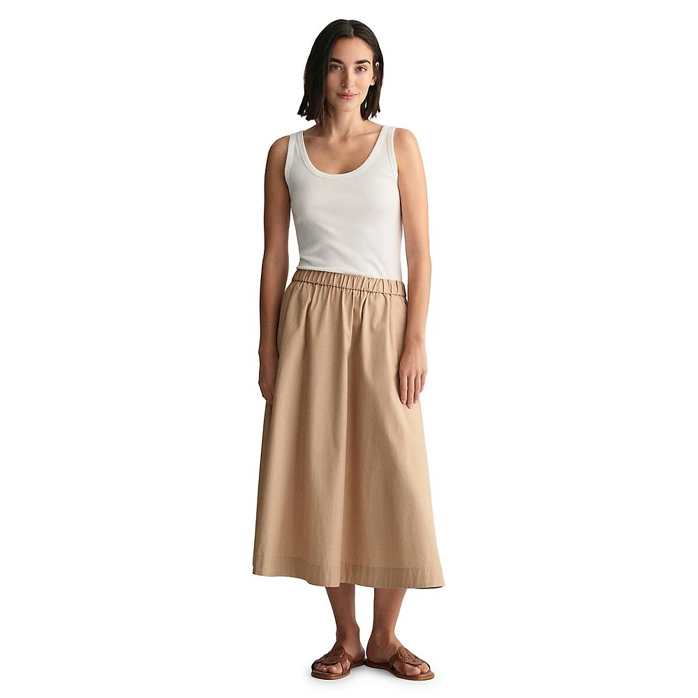 Lightweight Pull-On Chino Midi Skirt