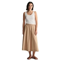 Lightweight Pull-On Chino Midi Skirt