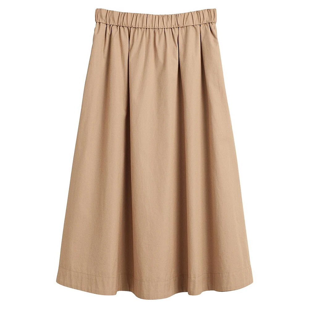 Lightweight Pull-On Chino Midi Skirt